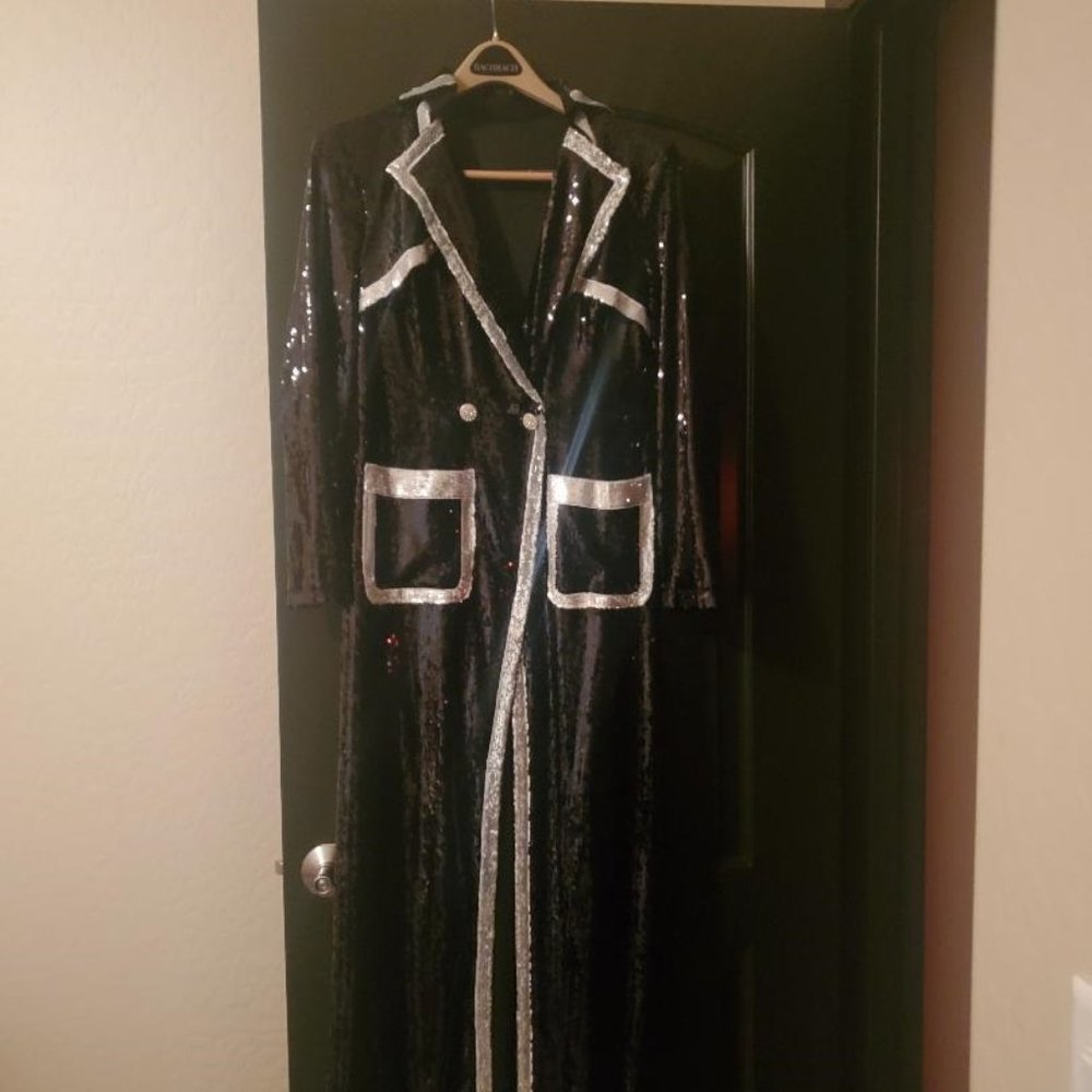 Long Black and Siver Sequins Dress Jacket